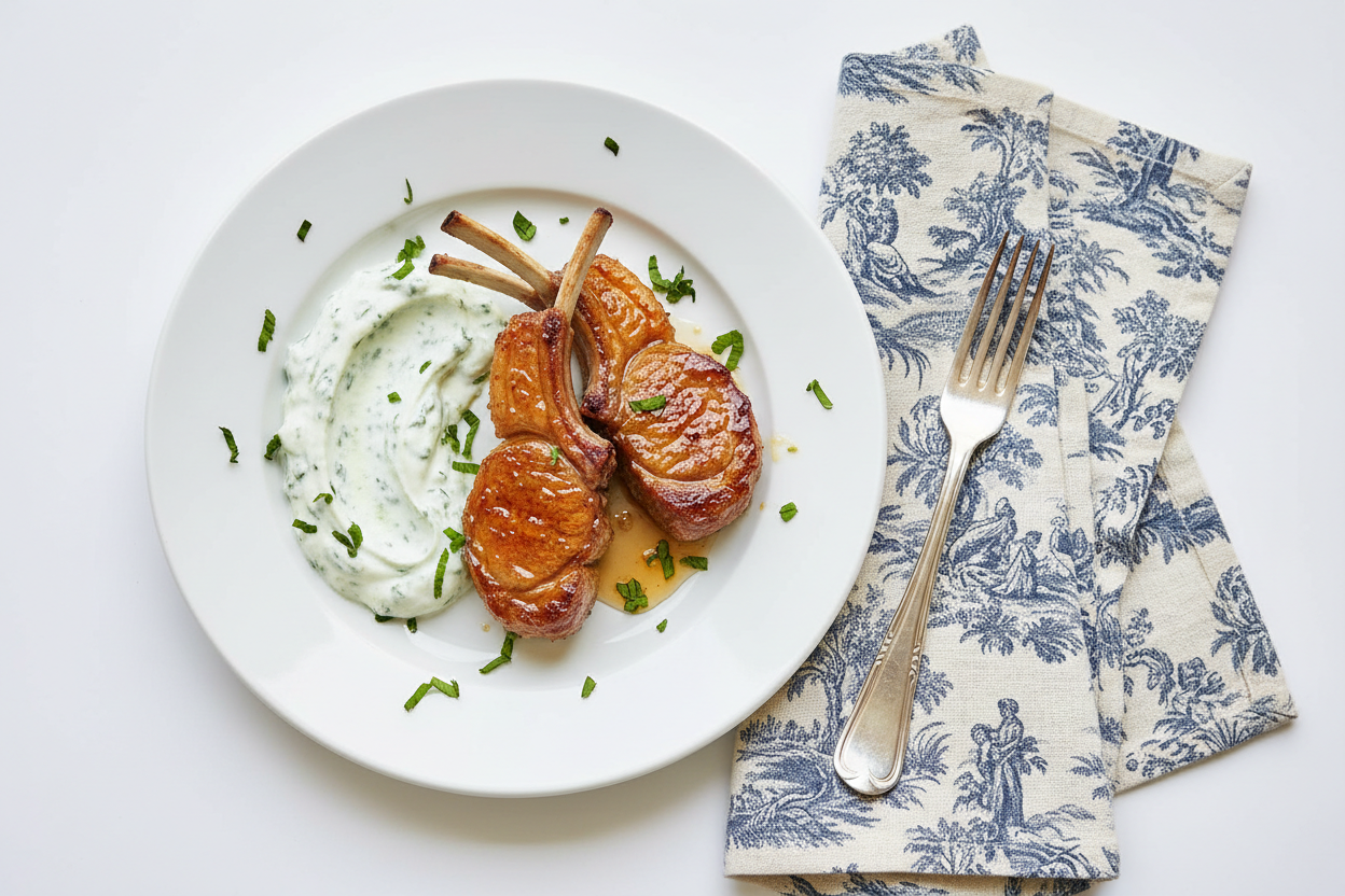 Garam Masala Honey Glazed Rack of Lamb with Minted Yogurt