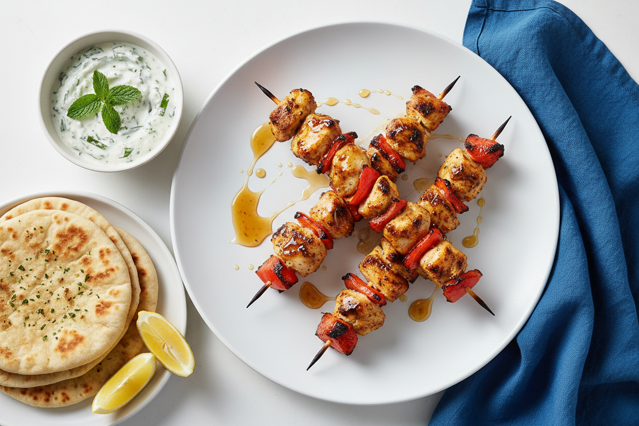 Tandoori Honey Chicken Skewers with Cucumber Raita