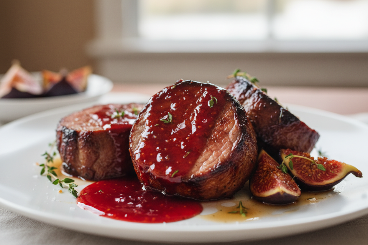 Raspberry Balsamic Honey Pork Tenderloin with Roasted Figs